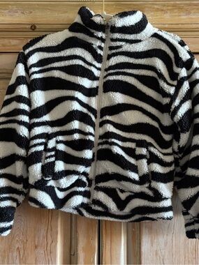 RSQ Black & White Zebra Sherpa Zip Hoodie